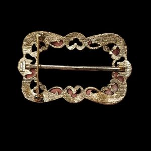 Trifari Scarf Clip Brooch Buckle Sash Pin Filigree Gold Tone Scrolled Victorian.